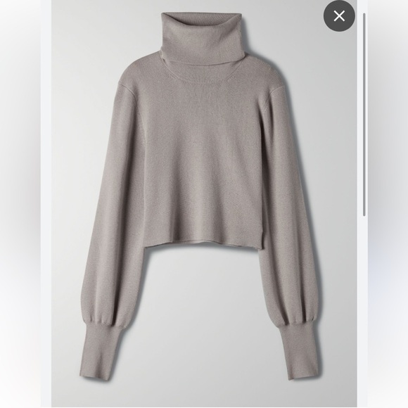 Wilfred Sweaters - Aritzia  Wilfred Grey Tan Rebecca Cowl Neck Sweater Balloon Sleeve Size XS